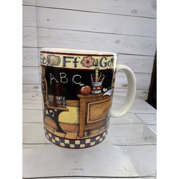 Lang & Wise 'All Checked Out' ABC Mug Susan Winger Teacher Desk Pencil Holder - Picture 1 of 7